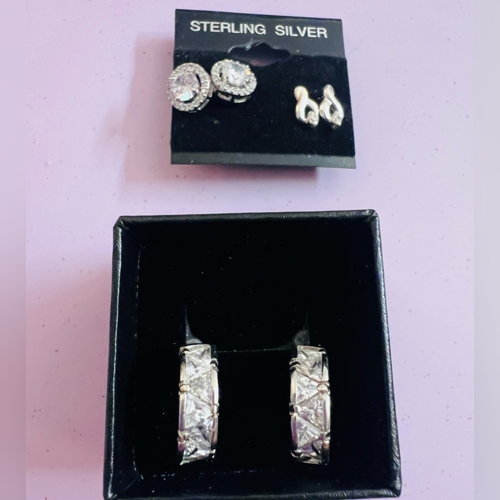 Sterling silver cubic zirconia 3 sets of earrings